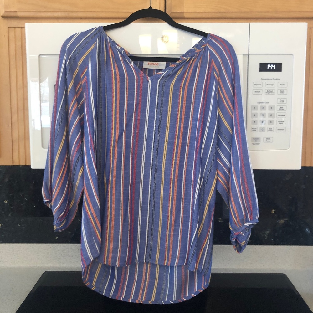 Renee C. size M blue striped cotton blouse